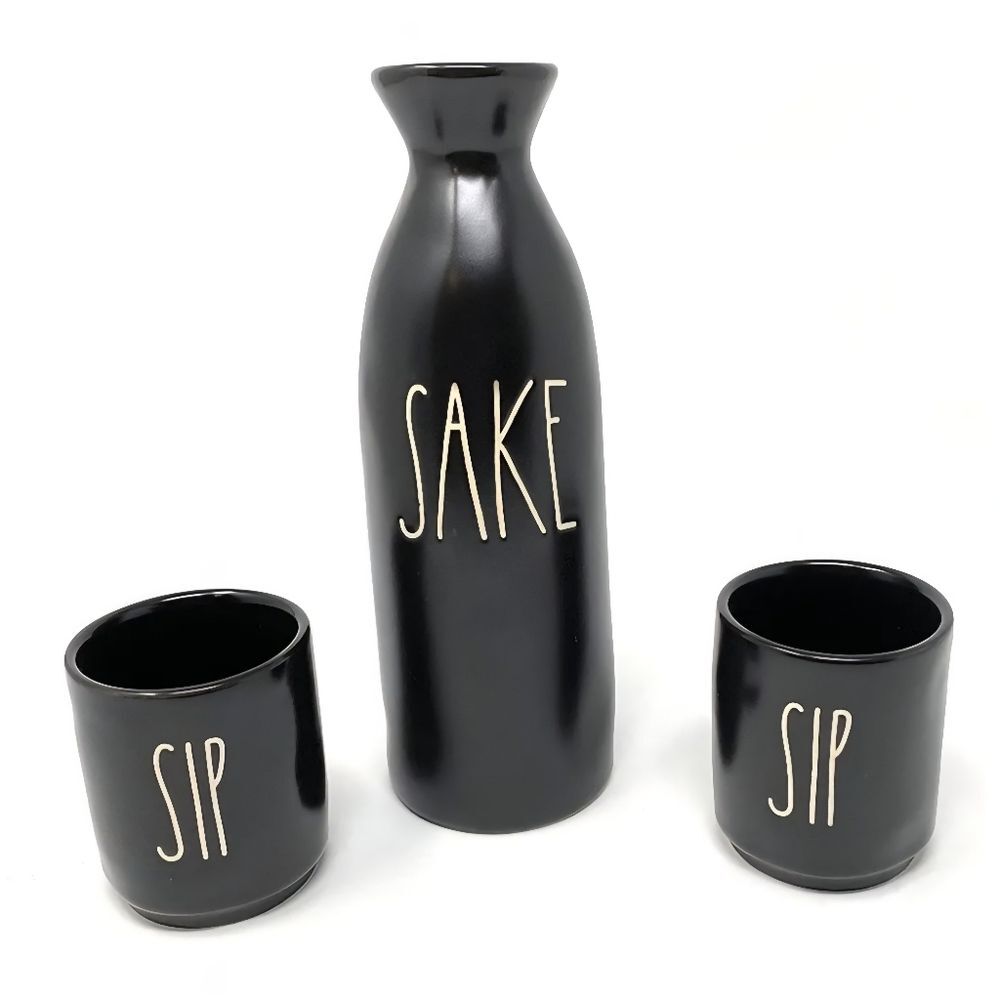 NEW Rae Dunn | SAKE Pitcher with SIP Cups Matte Black Ceramic Gift Set Japan